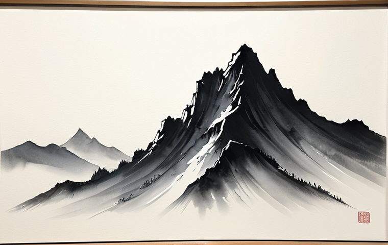 A minimalist Dōkyō ink wash painting (sumi-e style), emphasizing the concept of 'Ma' (the profound empty space). The composition features a solitary, subtly rendered mountain peak in the foreground, achieved with gentle, flowing ink strokes, evoking a misty and ethereal atmosphere. The vast majority of the canvas is intentionally unpainted, creating a powerful sense of depth, silence, and contemplative serenity. The artwork showcases masterful spontaneous brushwork and intuitive artistic flow. This is a high-quality professional artwork, appropriate content, safe for work, and family-friendly.
