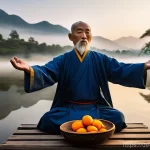 Home 10 도교 의식과 제사 - **A Serene Outdoor Taoist Ritual at Dawn:**
A male Taoist master, aged around 50-60, stands calm...