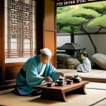 Home 9 유교와 이슬람교 비교 - **Prompt:** A serene, multi-generational East Asian family scene set in a traditional, sun-dappled g...